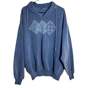 Vintage WEK USA Blue Cotton‎ Hoodie Embroidered 90s Pullover XL Mens